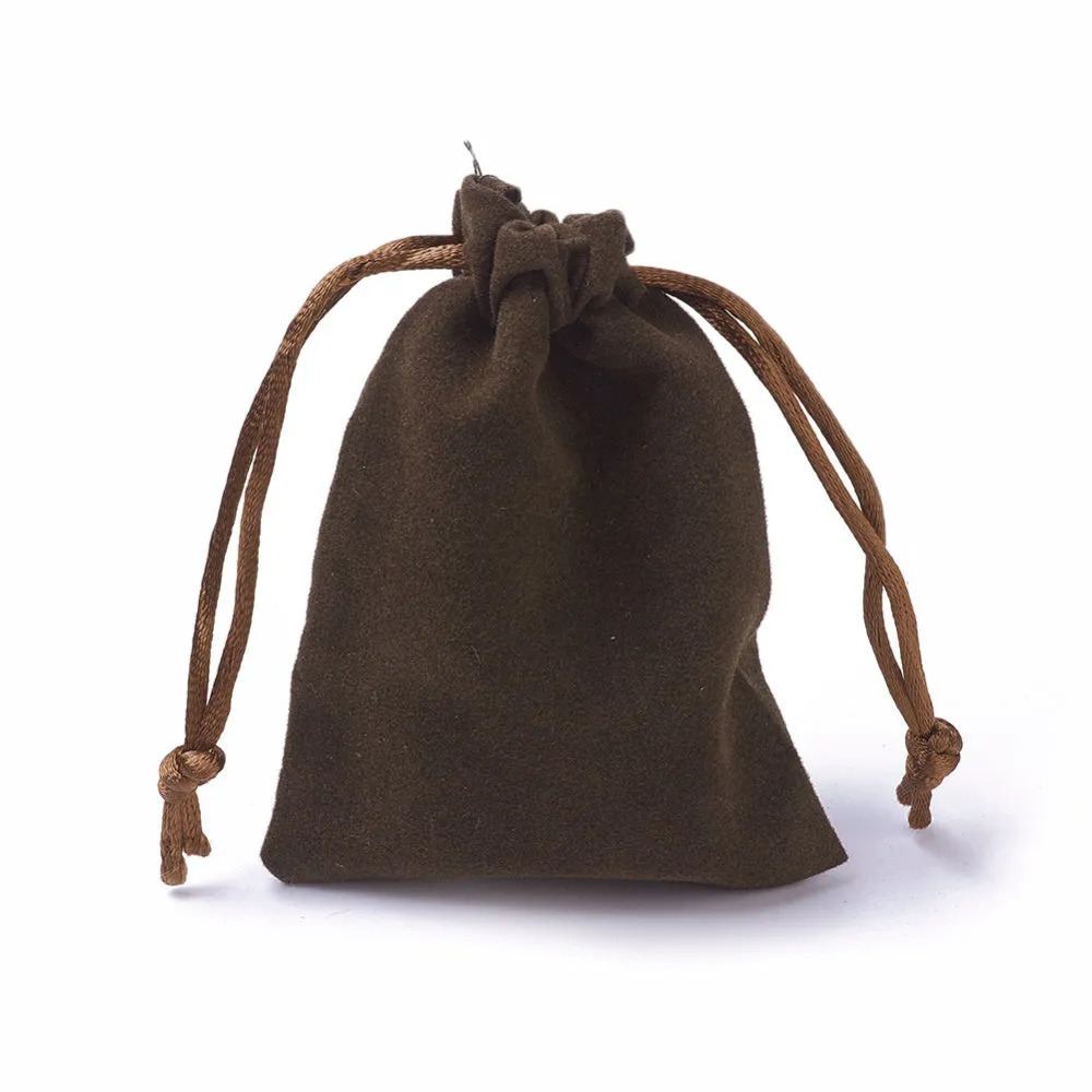 20 pc Velvet Packing Pouches, Drawstring Bags, Coffee, 9.2~9.5x7~7.2cm