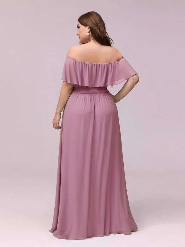 Angelina off shoulder bridesmaid dress with split in dusky rose s8 Express NZ Wide