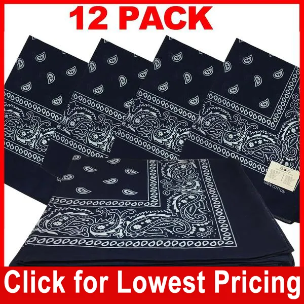 Navy Blue Bandana - 100% Cotton - Paisley Bandana - 12 Pack